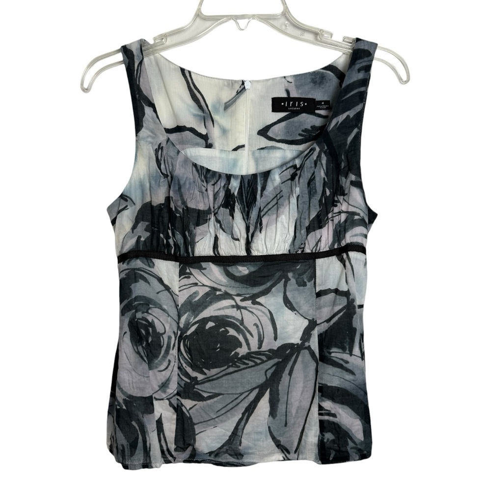 Iris Setlakwe Cotton Bustier Tank Top Size 4 Small Grey Y2K Ruched Floral